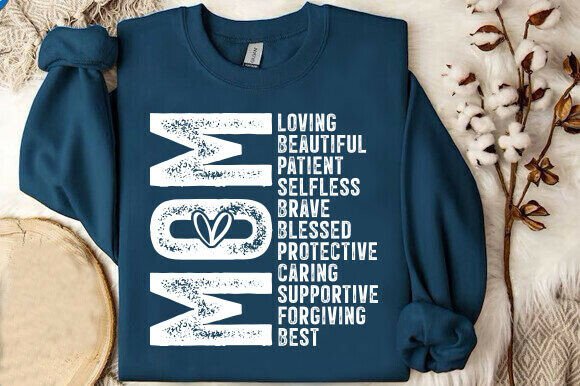 Mom SVG with Inspirational Word List PNG