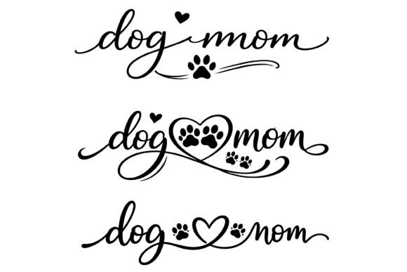 Script Dog Mom SVG with Paw and Heart